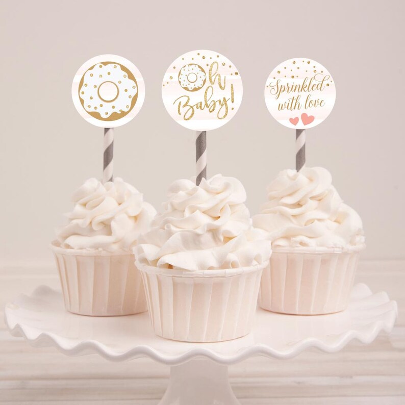 Pink Donut Baby Shower Cupcake Toppers Template Baby Shower Etsy