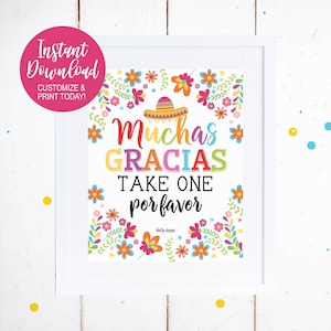Fiesta Kids Party Favors Sign, Children&#39;s Party Favors Sign, Birthday Favors Table Sign, Please Take One Sign, Thank You For Coming Sign