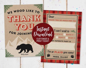 Lumberjack Kids Fill In Thank You Cards, Kids Fill In Thank You Notes, Kids Party Thank You Cards, Custom Thank You Cards Birthday, Digital