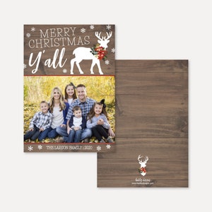 Merry Christmas Y'all Herten kerstkaart sjabloon -bewerkbare kerstkaart, bewerkbare familie kerstkaart, instant kerstkaart, ontwerpen