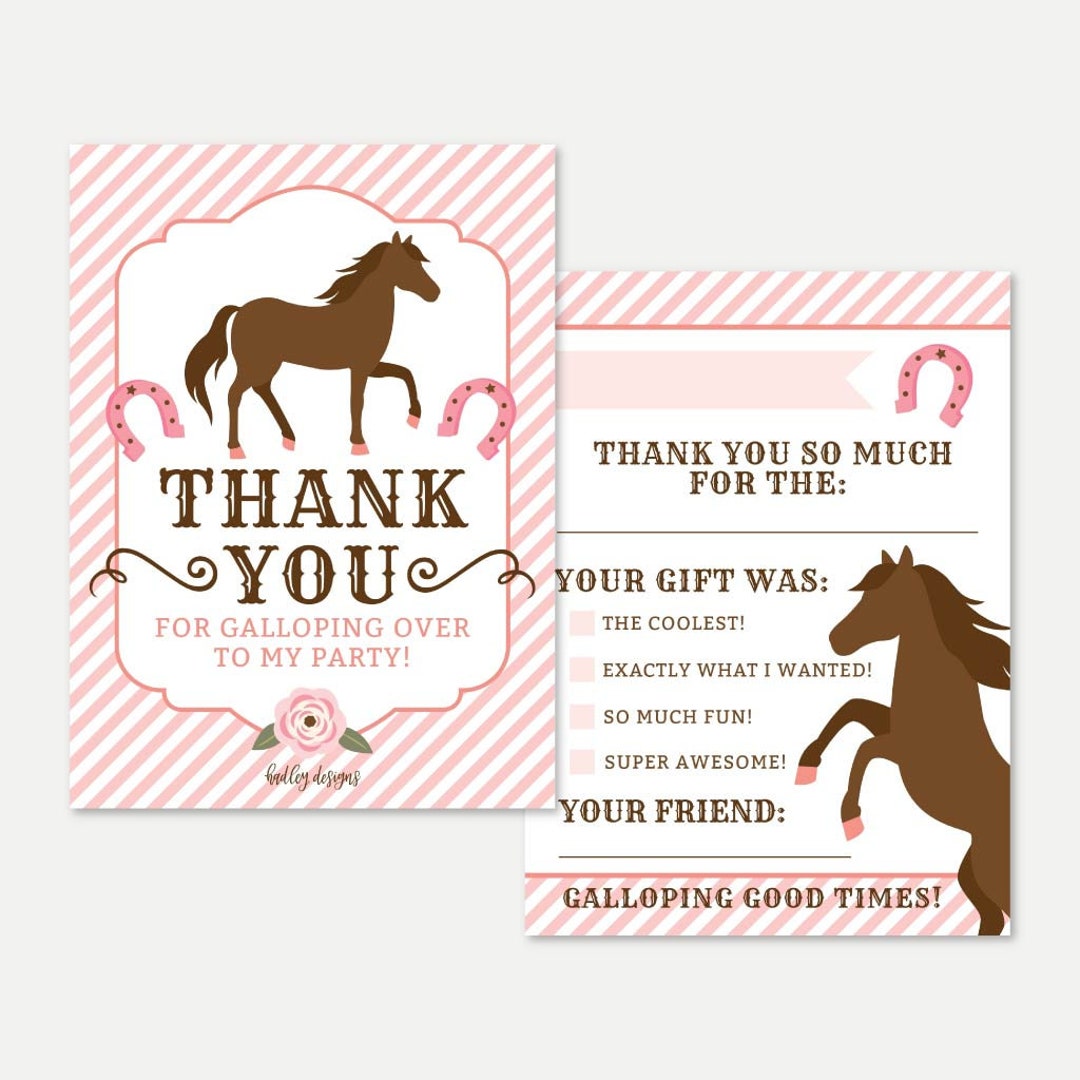 Horse Kids Party Fill in the Blank Thank You Card Template - Horse ...
