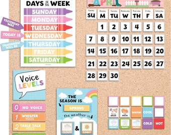 Colorful Classroom Calendar Set Bulletin Board - Bulletin Board Calendar For Classroom Elementary, Teacher Calendar Bulletin Board Sets,...