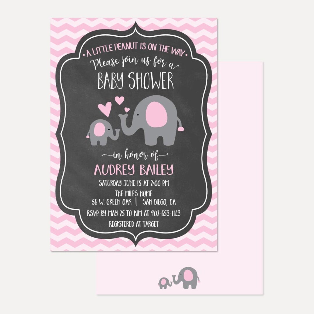 Pink Chevron and Chalk Elephant Baby Shower Invitation, Baby Shower ...