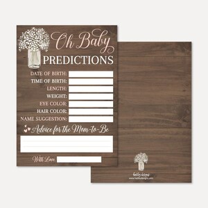 Houten rustieke bloemen meisje baby shower voorspellingen kaartsjabloon - aandenken baby shower afdrukbare, Instant Download voorspelling, Hadley Designs