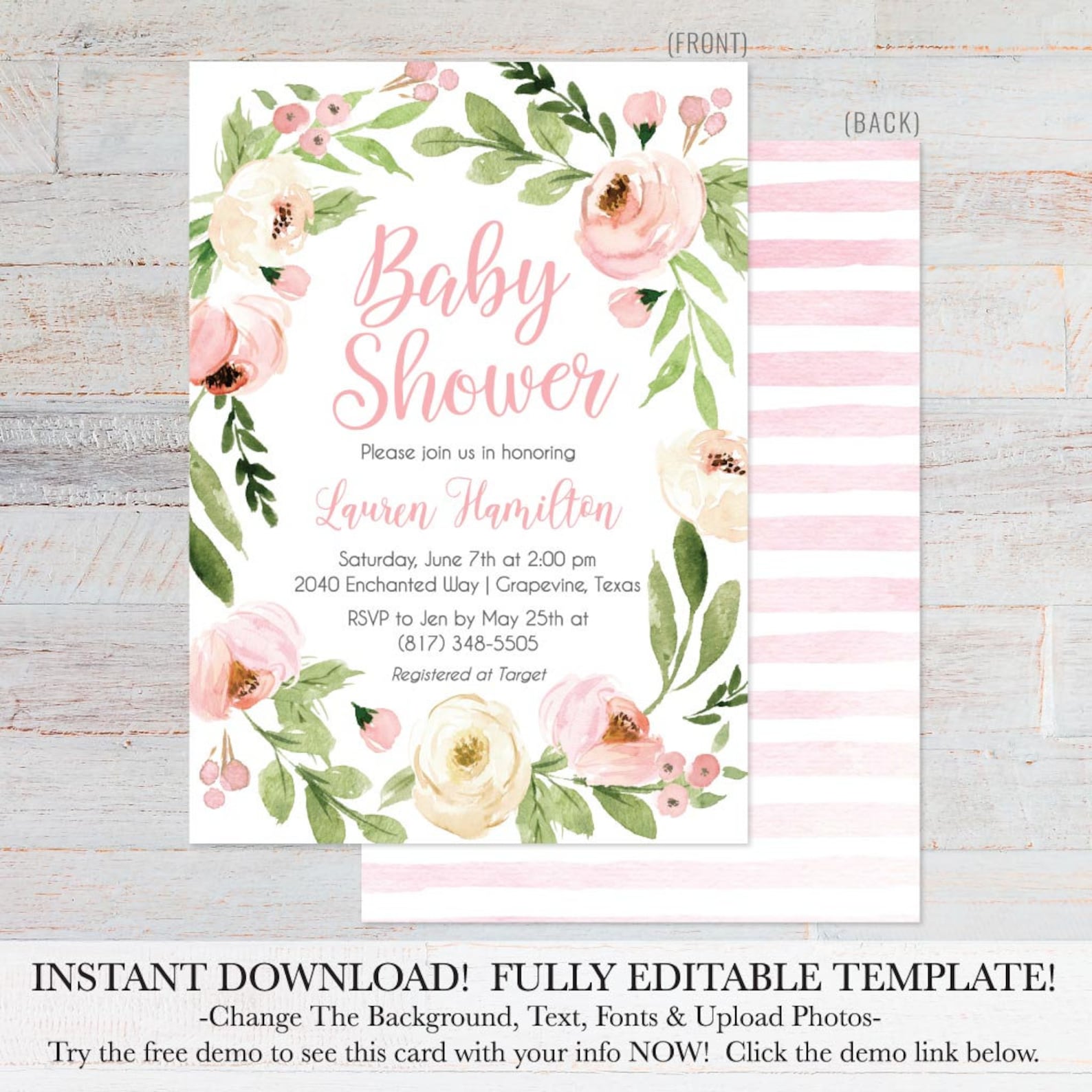 Printable Girl Baby Shower Invitation Instant Download Baby - Etsy