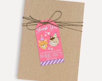 Cat Kids Party Dank u gunst tags sjabloon - aangepaste cadeau tag, gepersonaliseerde gunst tags, afdrukbare gunst tags, verjaardag gunst tag