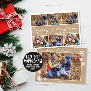Cartão com foto de Natal, cartão de Natal com foto rústica, cartão de Natal editável personalizado, cartões de férias para impressão, cartão de felicitações de família, faça você mesmo