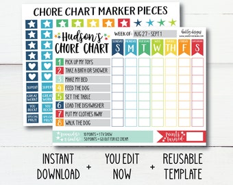 Daily Responsibilities Chart for Kids, Reward Chart Kids, Printable Chart, Printable Chore Card, Weekly Chore Chart, Job Chart, Chore List
