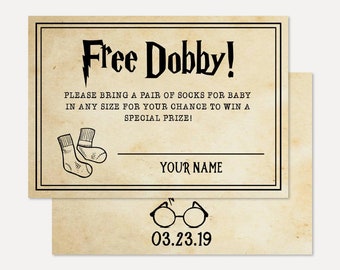 Harry Potter Baby Shower Diaper Raffle Cards, Diaper Raffle Download, Raffle Printable, Diaper Raffle Template, Instant Download, Free Dobby
