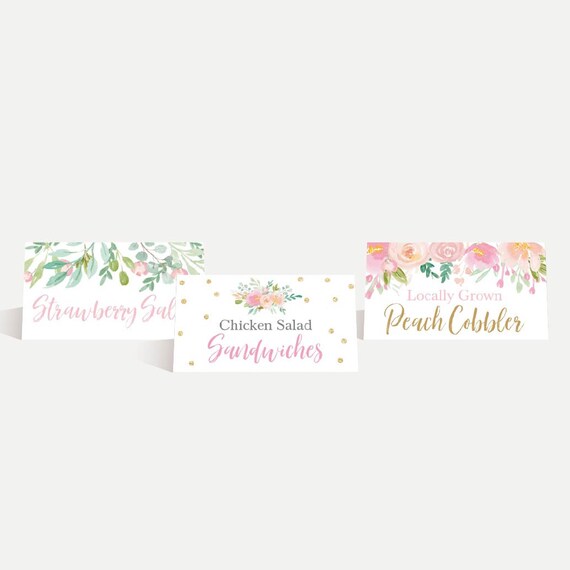 pink pastel floral baby shower food tent cards template food etsy food tent cards template