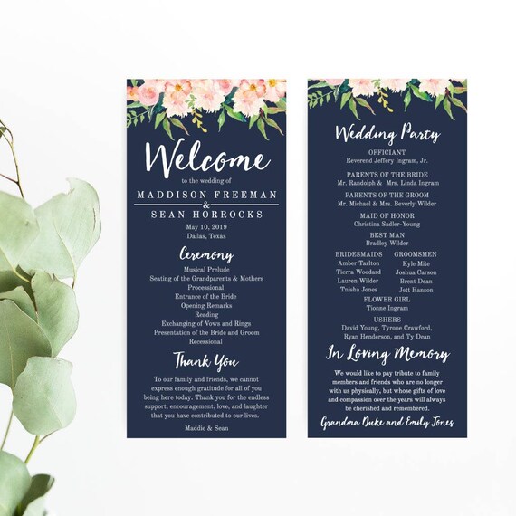 Diy Printable Wedding Programs Templates Wedding Program Etsy