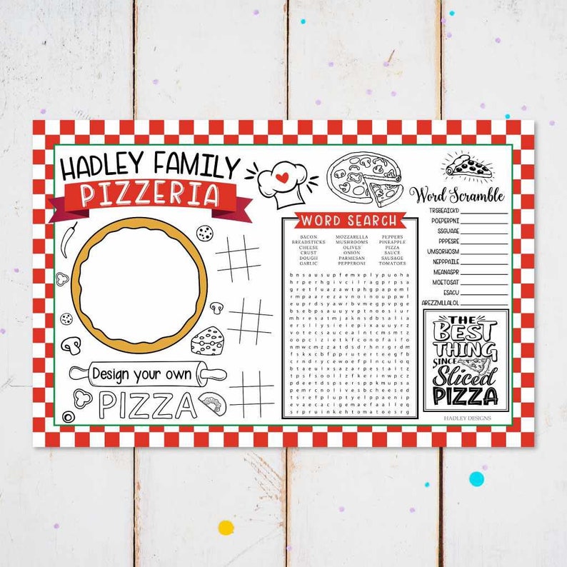 Pizza Party Placemat Template Pizza Party Coloring Pages | Etsy