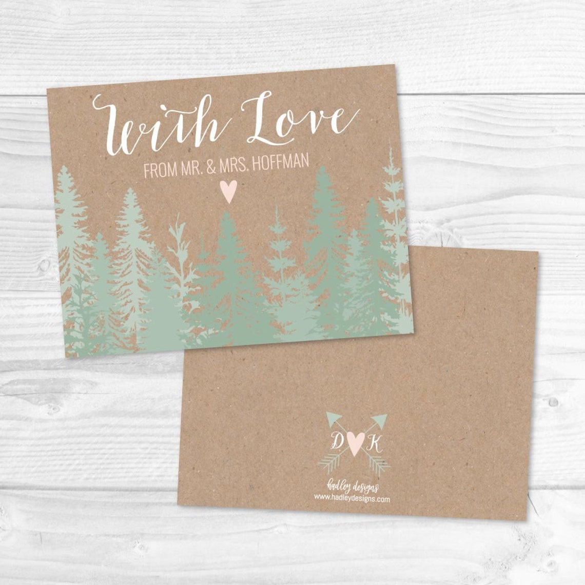 Rustic Pine Tree Outdoor Wedding Thank You Card Template