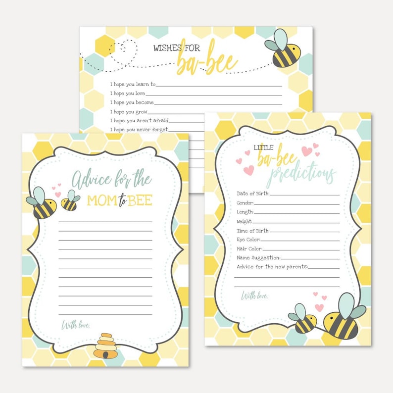 and Wishes Set Templates Advice Keepsake Bundle Well Wishes for Baby Advice Card Bee Baby Shower Predictions Oh Baby