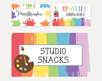 Art Kids Party Food Tent Cards Template, Editable Food Tent Card, Printable Food Tent Cards, Food Tent Cards