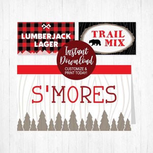 Lumberjack Food Tent Cards, Buffet Tent Cards, Printable Tent Cards, Editable Place Card Template, Food Sign Template, Buffet Label Template