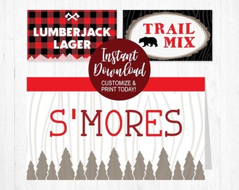 Lumberjack Food Tent Cards, Buffet Tent Cards, Printable Tent Cards, Editable Place Card Template, Food Sign Template, Buffet Label Template