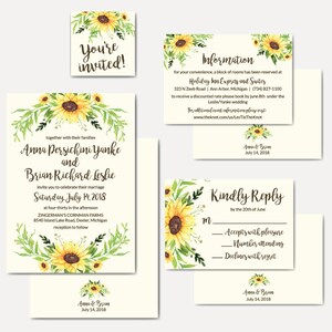 Cream Sunflower Wedding Invite Suite, Invite Templates Download, Custom Wedding Invitation Template, Wedding Invitation Packages For Cheap