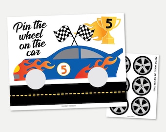 Pin the Wheel on the Race Car, Racing Printable Party Game Supplies, Indoor or Outdoor Racing Party Activity for Boys & Kids Pit Stop Party