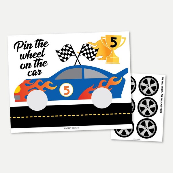 Pin the Wheel on the Race Car, Racing Printable Party Game Supplies, Indoor or Outdoor Racing Party Activity for Boys & Kids Pit Stop Party