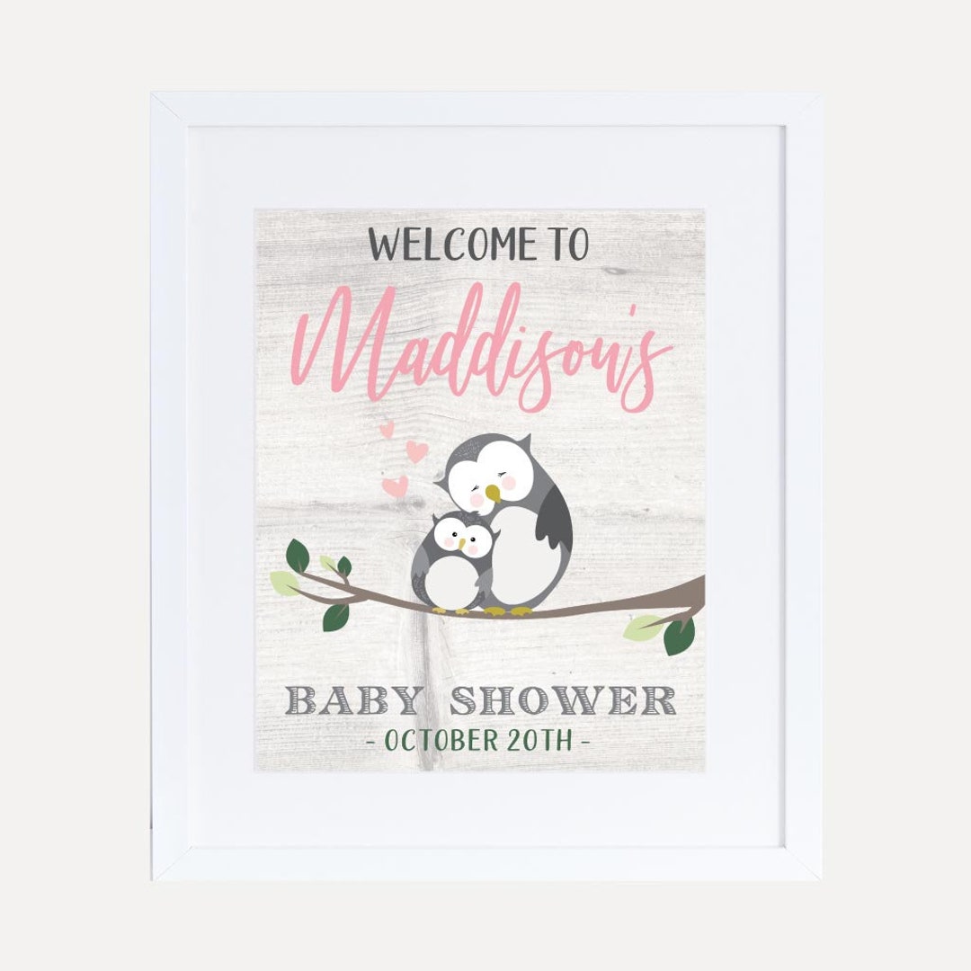 Owl Girl Baby Shower Welcome Sign Template - Personalized Welcome Sign ...