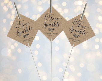 Printable Let Love Sparkle Tags for Sparklers, Rustic Kraft Wedding Sparkler Holder Tag, Personalized Exit Send Off Sleeves DIY PDF Template