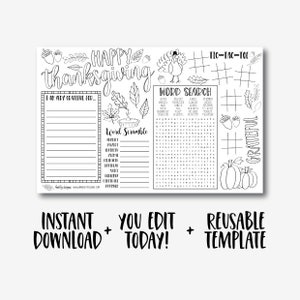 Printables for Kids, Kids Thanksgiving Games, Children&#39;s Thanksgiving Craft, Thanksgiving Tablescape, Turkey Coloring Sheet, Coloring Page