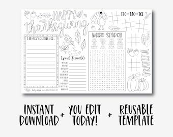 Printables for Kids, Kids Thanksgiving Games, Children's Thanksgiving Craft, Thanksgiving Tablescape, Turkey Coloring Sheet, Coloring Page