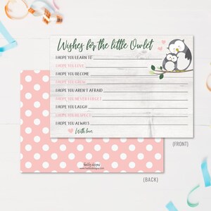 Owl Girl Baby Shower Wishes Card Template - Baby Well Wishes, Well ...