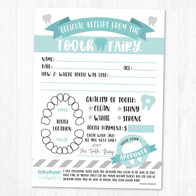 tooth fairy receipt printable lost first tooth certificate etsy