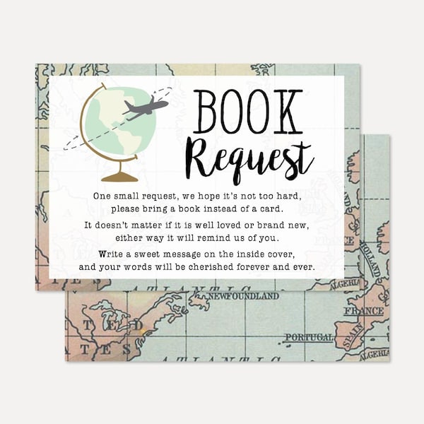 Map Globe Travel Baby Shower Book Request Card, Baby Shower Games Printable, Baby Shower Book Request, Edit Yourself, DIY, Hadley Design