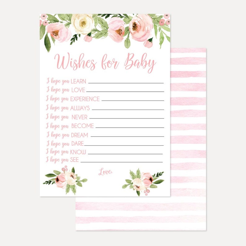 Pink Watercolor Floral Wreath Well Wishes For Baby Girl Baby Etsy