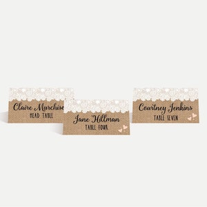 Chalk Burlap and Lace Hochzeit Tischkarten Vorlage - Tischkarten Hochzeit Empfang, Hochzeit Tischkarte Kalligraphie, druckbare PDF