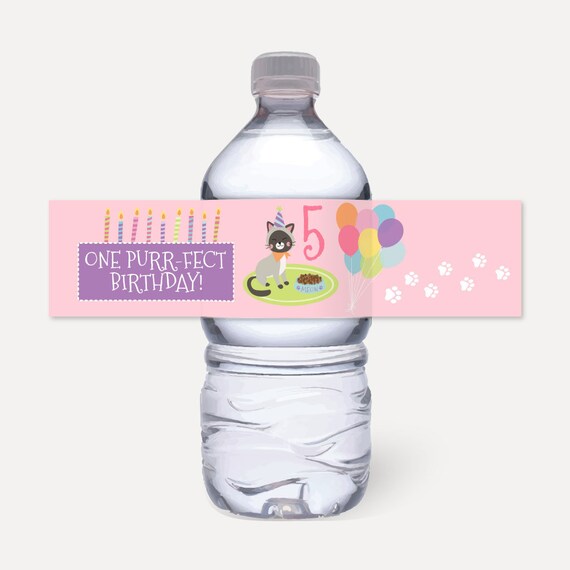 Cat Kids Party Bottle Label Template Water Bottle Wraps - Etsy