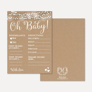 Modèle de carte de prédiction de fête de bébé floral kraft et blanc - Souvenir de baby shower imprimable, prédiction de téléchargement instantané, Hadley Designs