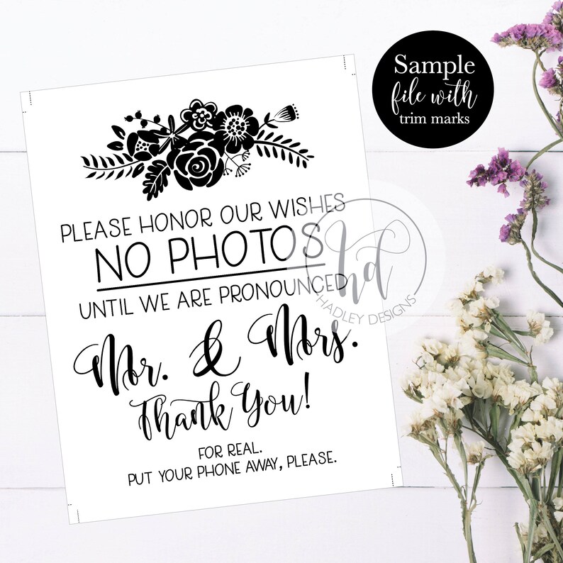 Please No Photos Wedding Sign, Printable Rustic No Cell Phone Ceremony Signage, No Camera Devices Decor, DIY Instant Download Template image 3