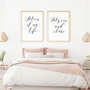 Moon Of My Life My Sun And Stars Printable Sign Set, Minimalist Rustic Wall Art, Love Couple Bedroom Decor, Digital Prints Wall Poster