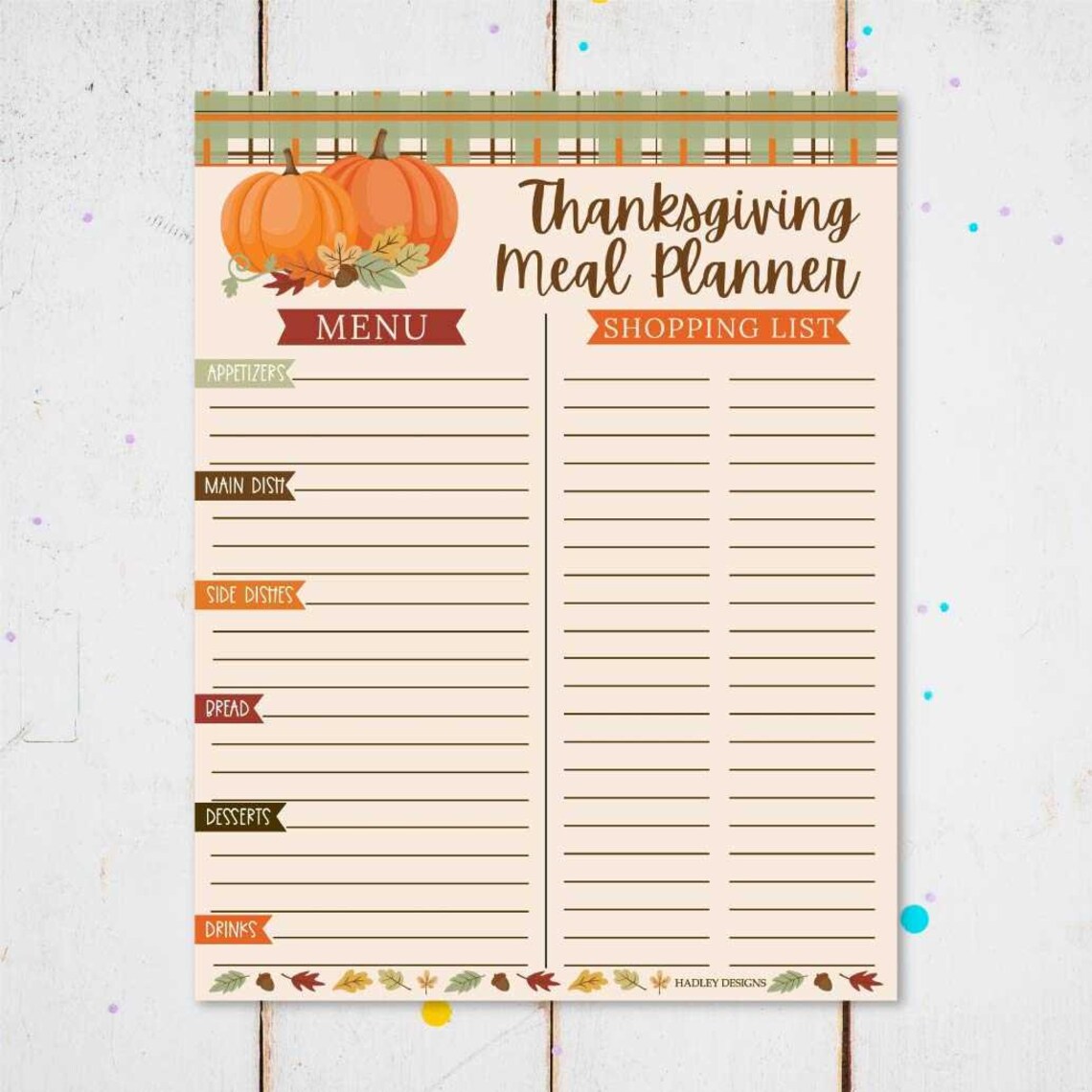 Fall Party Meal Planner Template Thanksgiving Menu Template Etsy
