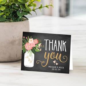 Chalk Burlap and Lace Wedding Thank You Card Template - Bulk, Editable ...