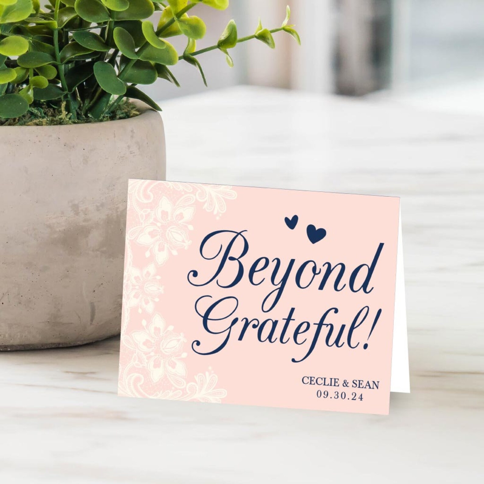 Elegant Navy and Blush Lace Wedding Thank You Card Template - Bulk ...
