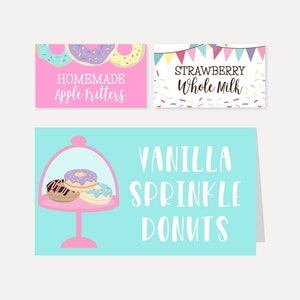 Donut Kinder Party Essen Zelt Karten Vorlage-Bearbeitbare Essen Zelt Karte, druckbare Essen Zelt Karten, Essen Zelt Karten Sofortiger Download