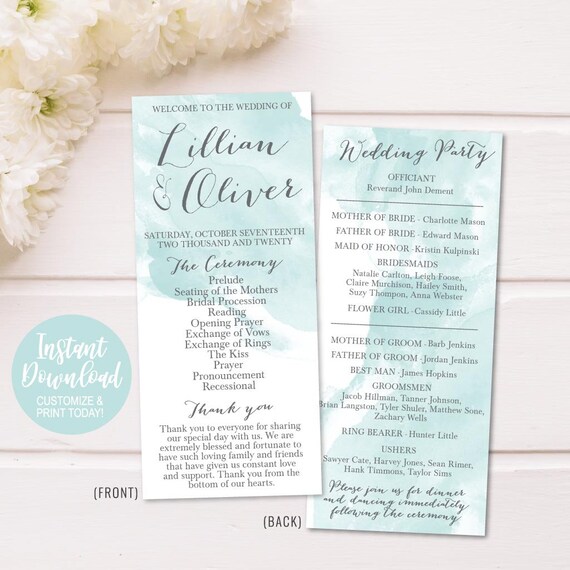 Printable Wedding Programs Download Wedding Program Layout Etsy