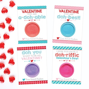 Kids Playdoh Valentine Printable, Valentine Handout Cards, Class Party ...