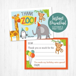 Zoo Kinder Ausfüllen Dankeskarten, Kinder Ausfüllen Danksagungen, Kinder Party Dankeskarten, Benutzerdefinierte Dankeskarten Geburtstag, Digital