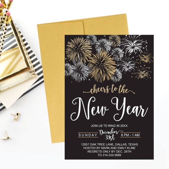 New Year s Eve Party Invitation Template Elegant Black Etsy
