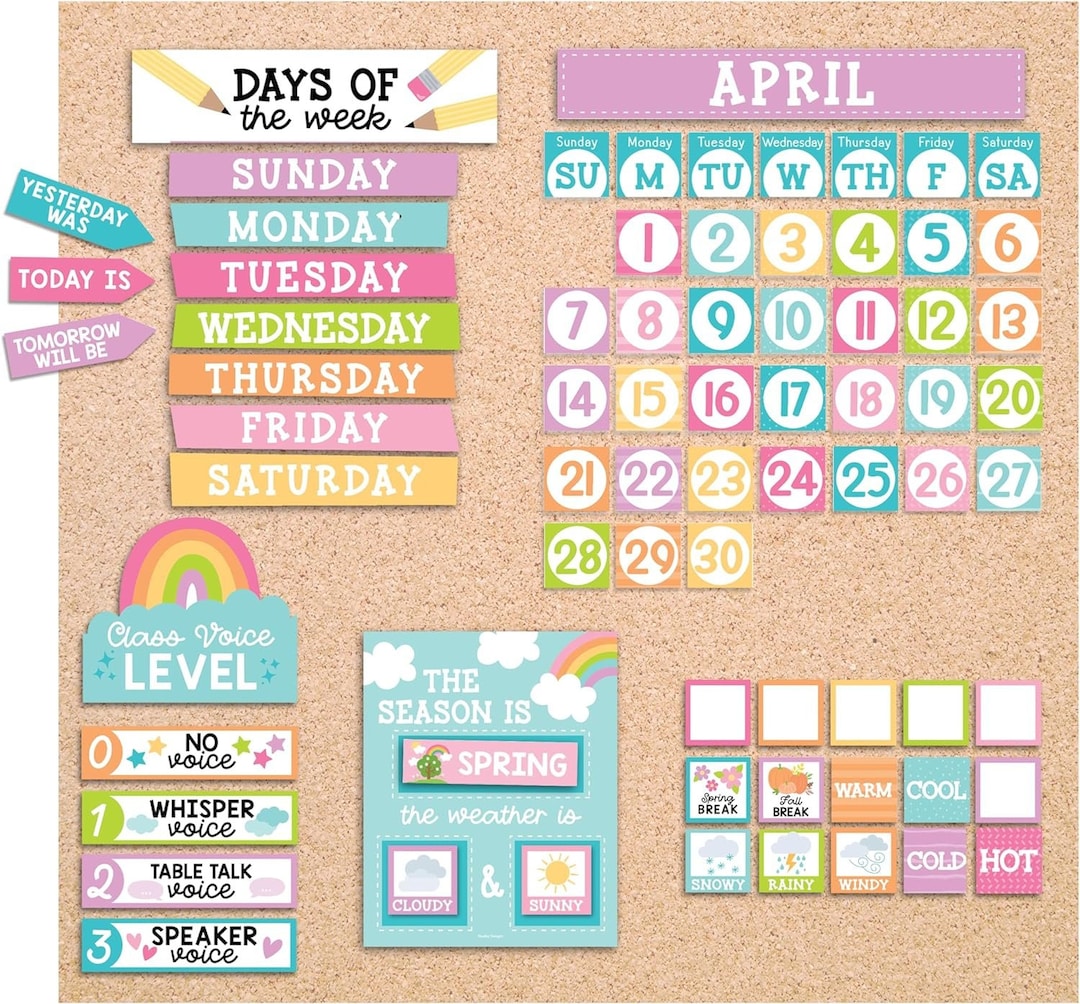 Colorful Classroom Calendar Set Bulletin Board Bulletin Board Calendar