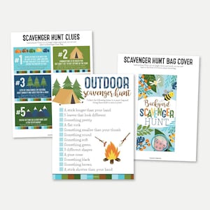 Búsqueda del tesoro en camping imprimible, plantilla de tarjeta de búsqueda del tesoro en la naturaleza del campamento de verano, acertijos de búsqueda del tesoro al aire libre, juego de rutas de senderismo en el patio trasero