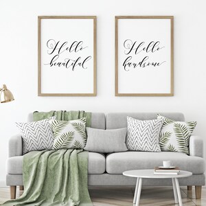 Hello Beautiful Hello Handsome Printable Sign Set, Home Decor Wall Art ...