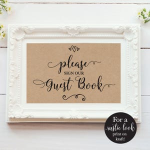 Wedding Guest Book Sign, Please Sign Our Guest Book Reception Table Decoration, Rustic Calligraphy Printable Decor, DIY Instant Download image 2