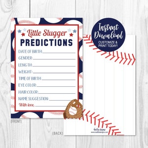 Baseball Blau Rot Oh Baby-Dusche-Vorhersage-Karte, Andenken Baby-Dusche druckbar, Sofort Download Vorhersage, Hadley Designs